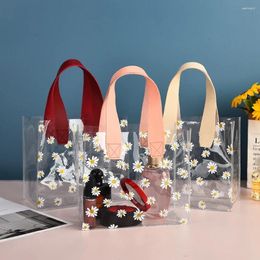 Gift Wrap PVC Clear Tote Bag Large Capacity Handle Transparent Hand Little Daisy Shopping Bags