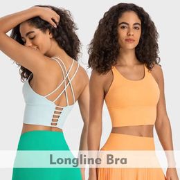 Lu Align Sports Tanks Wireless Sexy Strappy Bra Crop Tops Women Padded Push Up Longline Gym Yoga Bras Cotton Feel Workout Brassiere Lemon Sports 2024