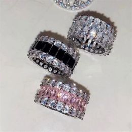 Size 6-10 Luxury Jewelry Wedding Rings Ins Top Sell 925 Sterling Silver 3 Style Princess Cut Black Sapphire CZ Diamond Gemstones E182b