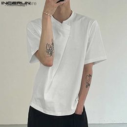 Men's T-Shirts Men T Shirt Solid Short Sleeve Pleated Loose Korean Style Men Clothing Streetwear Summer 2024 Stylish Tee Tops S-5XL24328