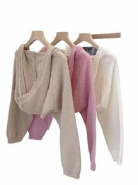Colorfaith swc5491jx novo 2023 com capuz coreano fi malha pcho feminino outono inverno elegante vintage curto cardigans rosa topos n9g6 #