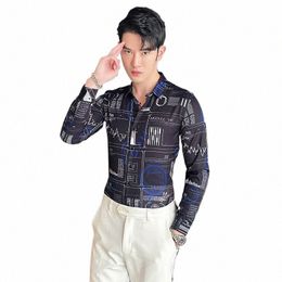 m-6xl Geometric Digital Printed Shirt for Men Lg Sleeve Casual Shirts Autumn Winter Busin Formal Dr Shirts Men Clothing b9g7#