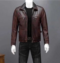 Men's Leather Faux Leather Free shipping.Dermis Brand new men cowhide coat.Natural quality mens genuine Leather jacket. vintage leather cloth brown 240330