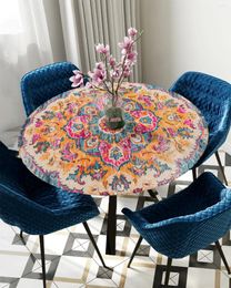 Table Cloth Retro Murals Mediaeval Round Tablecloth Elastic Cover Indoor Outdoor Waterproof Dining Decoration Accessorie