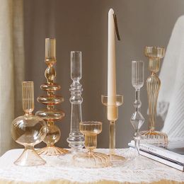 Candles Ins Nordic Candle Holders Glass Candlesticks for Romantic Wedding Table Candle Stand Exquisite Christmas Party Home Decoration
