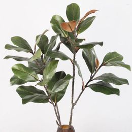 Decorative Flowers Handmade Artificial Magnolia Plant 2 Forks Large Simulated Tree Branch Rubber Leaves 110cm Plants Bedroom
