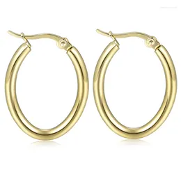 Hoop Earrings Fashion Arrival Classic Design Solid Oval Glossy Earring Steel And Gold Color Woman Jewelry Gift