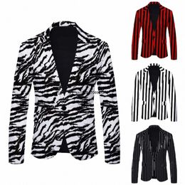 men's Stripe Printing Fi Trend Suit Top Coat Casual Blazers Autumn Spring Slim Suit Jacket Clothing Tops Homme v28b#