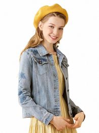 i BELIEVE YOU Light Blue Denim Coat For Women Retro W Casual Art Embroidery 2023 Autumn Short New B Jacket CWN203164A P9Al#