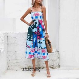 Basic Casual Dresses Elegant Print Colourful Long Dress Women High Waist Spaghetti Straps Backless Sexy Aline Ladies Summer Beach Vaction Robe weeding K771