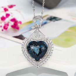 Pendants Heart Style Natural Blue Topaz Pendant Of Women Necklace Christmas Date Love Gift Real 925 Silver Birthstone Centre The Sea