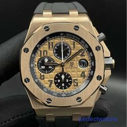 Mens AP Wrist Watch Epic Royal Oak Offshore Series 26470OR Rose Gold dial with Crocodile Belt Mens Timekeeping Fashion Leisure Business Sports Watch