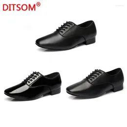 Dance Shoes Bright PU Latin For Men Low Heel Breath Square Social Ballroom 2.5cm Matte Gloss Modern 46