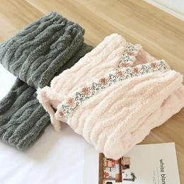 Home Clothing Pyjamas Wear Ladies Pajamas Warm V-Neck Thickening Trousers Nightwear Winter Sleepwear Embroidery Set Flannel Women's