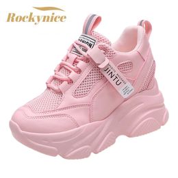 Brand Spring Breathable Mesh Sneakers Hidden Increasing Sport Shoes Woman Wedge Casual Chunky Shoes High Platform Shoes 9CM 240321