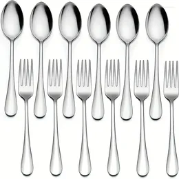 Flatware Sets 12pcs Stainless Steel Dessert Fork And Spoon Set Mirror Polished Dishwasher Safe Ideal For Home Kitchen Restaurant Use