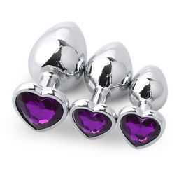 3PcsSet Crystal Jewellery Butt Plugs Anal Dilator Heart Base Prostate Massager Metal Stainless Anal Plug Sexy Toys For Women Adult 8500948