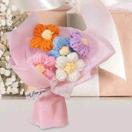 Decorative Flowers Knitted Bouquet Mother's Day Gift Ornament Crochet Flower For Desktop Thanksgiving Birthday Anniversary Shelf