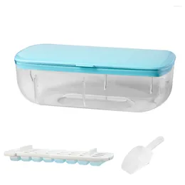 Baking Moulds Single-Layer Ice Square Tray Maker Box Mould With Container Bowl And Shovel Ball Easy Demould(Blue)