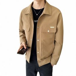 2024 Spring New Men's Polo Collar Busin Casual Coat Korean Editi Versatile Slim Fit Solid Colour Fi Jacket S23121 f13m#