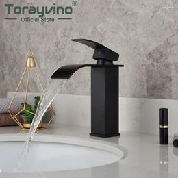 Bathroom Sink Faucets Torayvino Black Painting Basin Faucet Solid Brass Waterfall Deck Mounted Cold And Mixer Water Tap