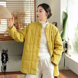 Ethnic Clothing Chinese Style Women Harajuku Quilted Padded Coat Casual Solid Colour Tang Suit 2024 Winter Vintage Loose Coats 13011