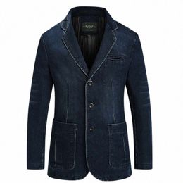 high Quality Denim Jacket Suit for Men Blazer Suit Casual Single Breasted Cott Slim Fit Blazer Jacket Blue Plus Size 4XL r7bQ#