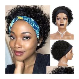 Human Hair Capless Wigs Pixie Cut Headband Wig Water Wave Fl Hine Made Short Jerry Curly For Black Women Drop Delivery Products Dh82M