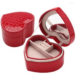 Jewelry Pouches Beauty Cosmetic Heart Shaped Makeup Case Box PU Leather Ring Earring Pandant Storage