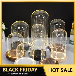 Jars Glass Dome Display for Scented Candles Clear Glass Cloche Glass Bell Jar with Wood Base Multiple Size Decoration for Candle