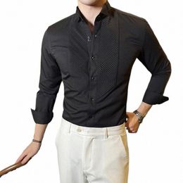 2023 Autumn Banquet Gentleman Dr French Collar Shirt Men's Lg Sleeve Casual Busin Organ Pleated Shirt Men Clothing s5mp#