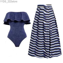 Skirts Skorts Ruffle One Piece Swimsuit and Skirt for Women 2024 New Strapless Swimwear Female Bandeau Beach Bathing Suit yq240328