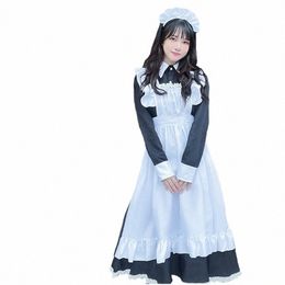 black and White Classic Maid Dr Japanese Uniform Cute Everyday Outfit Anime Apr Lolita Miss Cafe Cosplay Costume u6kq#