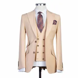 beige Suits Fi Wedding Suit For Men Champagne Slim Fit 3 Piece Custom Made Plus Size Formal Best Man Party Tuxedo Set I1Y6#