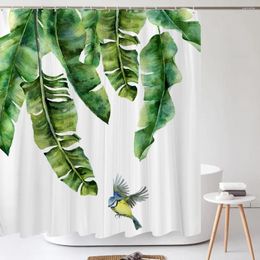 Shower Curtains Waterproof Fabric Curtain Printing Fresh Green Plant Leaves Bathroom Polyester Decoration Bath Screen With Hooks