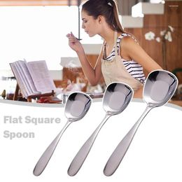 Spoons Lat Square Spoon - Large Round/Square Handle Stainless Steel Tableware Soup Kitchen Long Flatware Serving Handl H0Q8