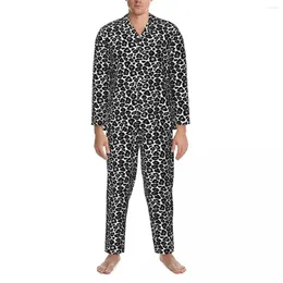Home Clothing Black And White Leopard Pyjamas Set Spring Animal Print Trendy Leisure Sleepwear Male 2 Piece Aesthetic Oversized Suit