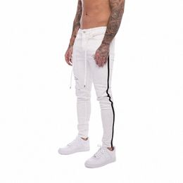 2024 Ripped Skinny White Jeans Men Vintage w Side-Stripe Denim Pants Mens Casual Slim fit pencil denim Joggers Trousers F6aj#