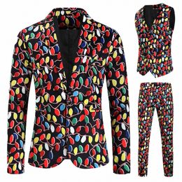 mens Fi Casual Suit Printed Christmas Jacket Pants Vest Three Set Of Men Suits Sets d5Xt#