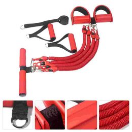 Exercise Resistance Bands Four-tube Pull Rope Fitness Pedal Foot Tension Pedals Sports Yoga Red 240319