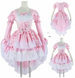 m L Pink Black Lolita Cosplay Dr Set with Headwear Princ Girl Gothic Maid Cos Clothing Dr for Halen Women Costumes o1tS#