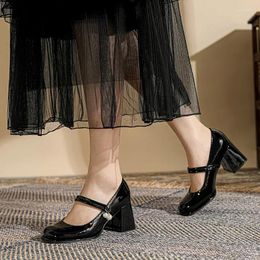 Dress Shoes Size 31-43 Mary Jane Women High/block Heel Patent Leather Black White
