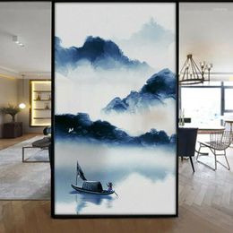 Window Stickers Frosted Privacy Film Chinese Shanshui Stained Protection Glass Ink Painting 3d Static Sticker