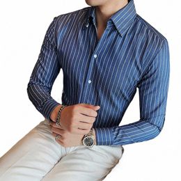 british Style Slim Fit Striped Shirts Mens Lg Sleeved Busin Formal Shirts Streetwear Formal Social Party Clothing Hommes o9Cg#