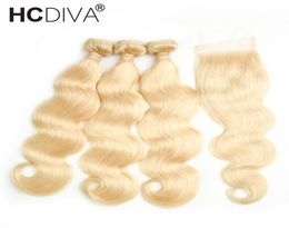 Top Selling 613 Blond Human Hair Bundle Lace Closure 8A Mink Brazilian Hair 3 Bundles Body Wave with Lace Cloaure Bundles with Cl4719449