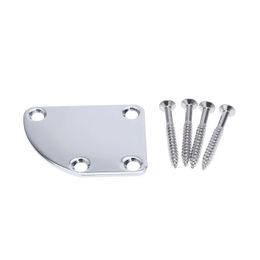 Universal Guitar Neck Plate with 4 Mounting Screws Deluxe Style Chrome Finish 4-bolt Neck Plate for Electric Guitar