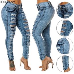 Women's Jeans 2024 Womens Casual Blue Ripped Denim Pants Sexy High Waist Pencil Lady Long Skinny Slim Vintage Streetwear