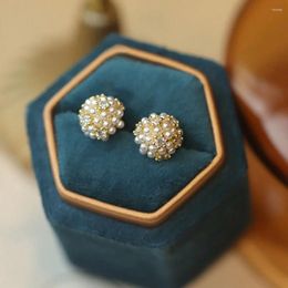 Stud Earrings Simple Cute Imitation Pearl Round Ball Elegant Gold Color Plated Earring Jewelry Gift For Women Girls