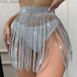 Skirts Skorts Glitter Full Rhines Mini Long Tassel Crystal Diamonds Adjustable Sexy Women 2023 Summer Beach Bikini Skirt Gift yq240328