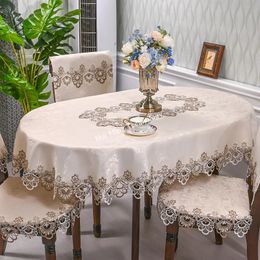 Oval Table Cloth White Embroidered Fold Tea Juppe Dining Cover Tablecloth Home Lace Art Dust Chair 240312